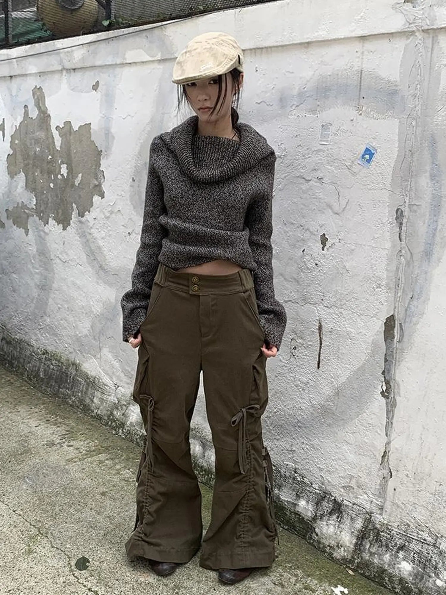 Vintage Lace Up Wide Leg Cargo Pants