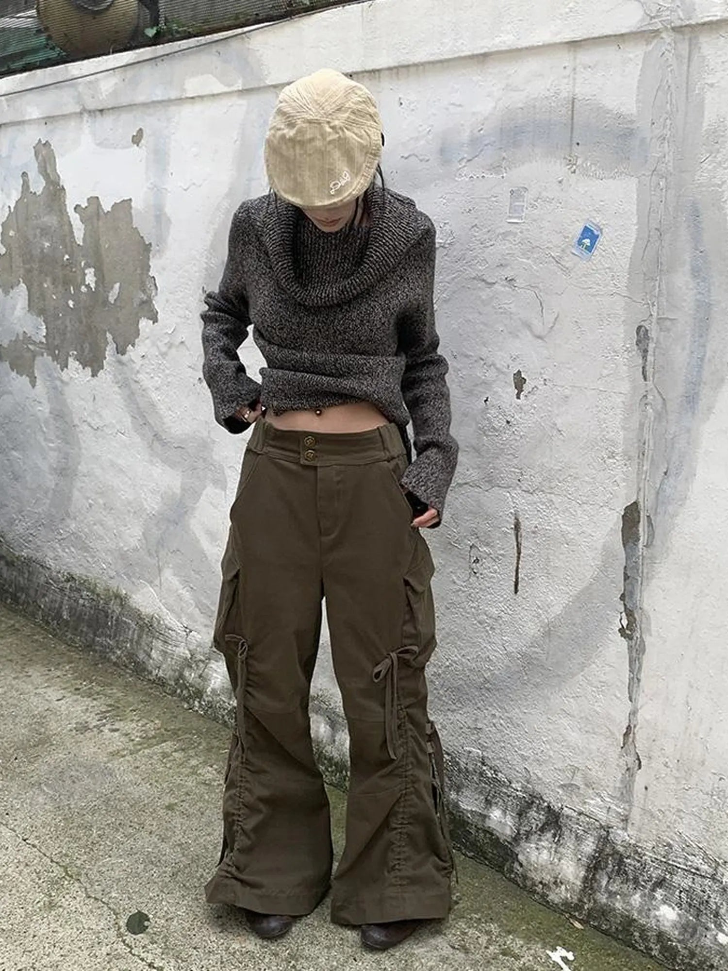 Vintage Lace Up Wide Leg Cargo Pants