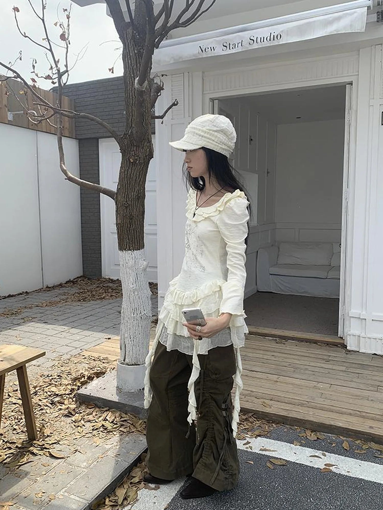 Vintage Lace Up Wide Leg Cargo Pants