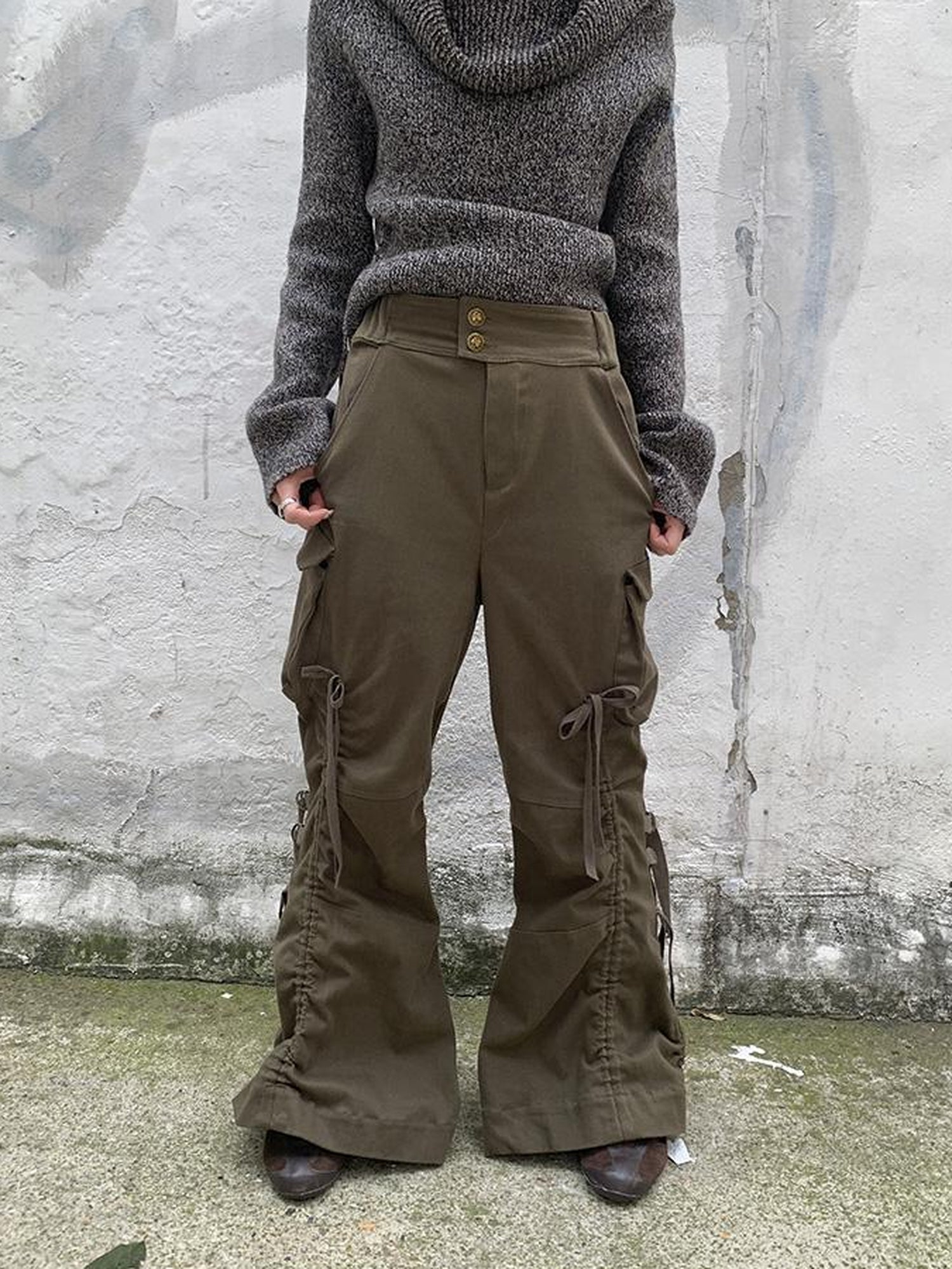 ang project Vintage Lace Up Wide Leg Cargo Pants