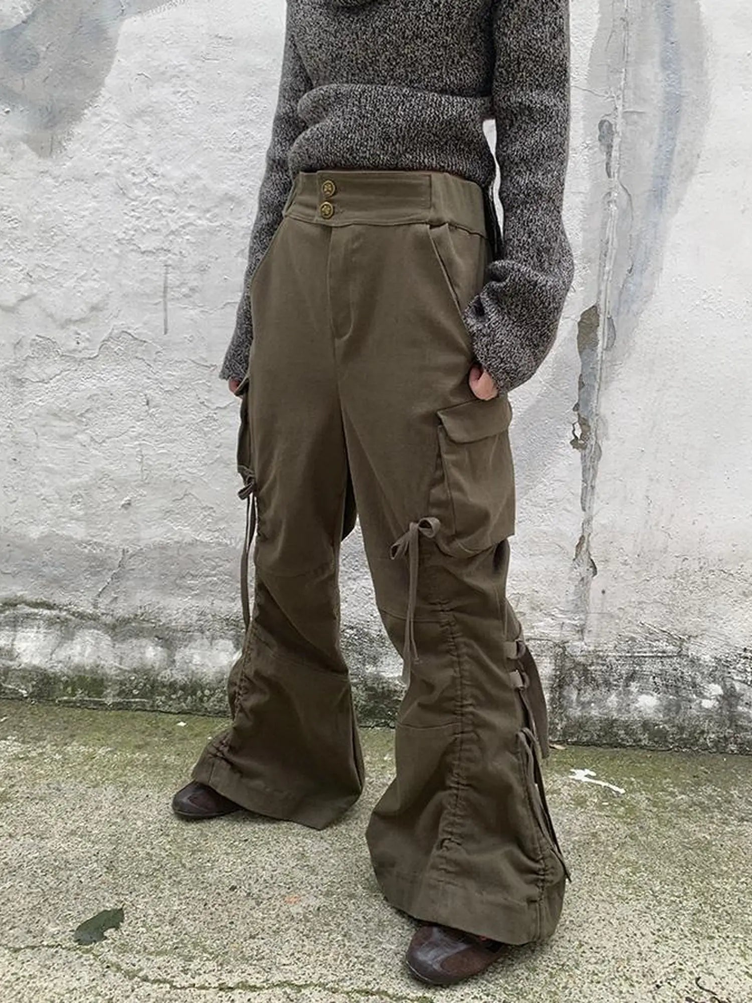Vintage Lace Up Wide Leg Cargo Pants