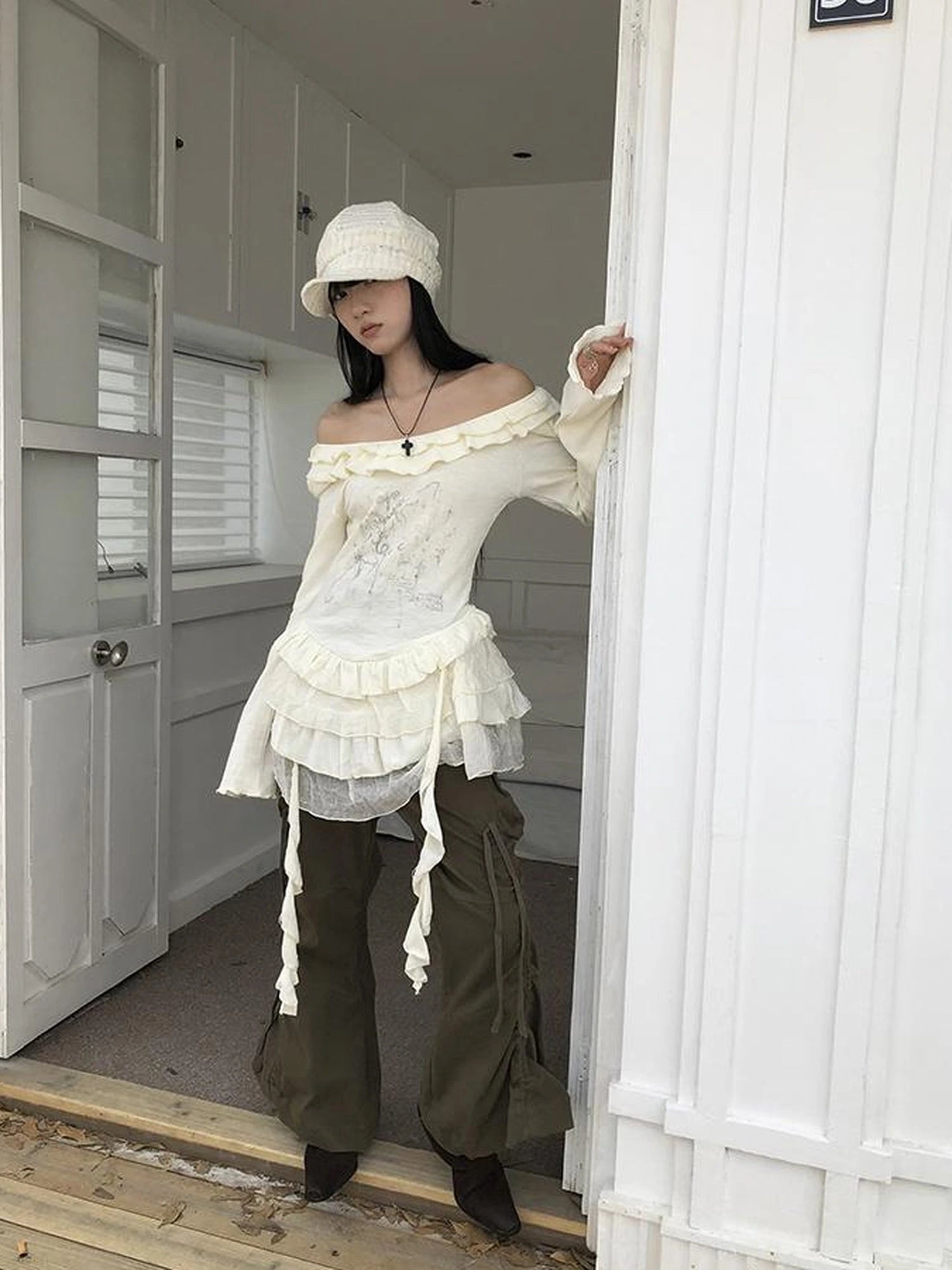 Vintage Lace Up Wide Leg Cargo Pants