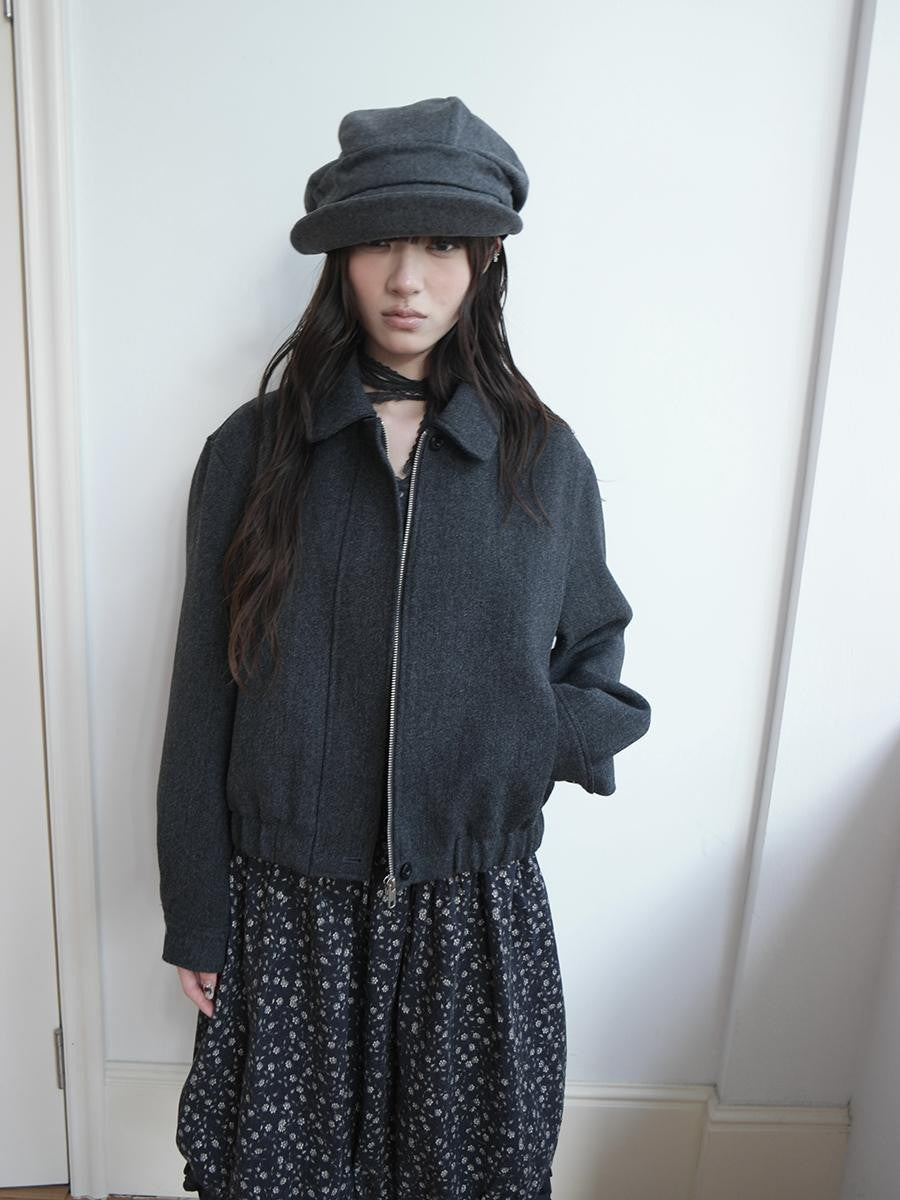 ang project Vintage Lapel Zip Loose Short Solid Women&