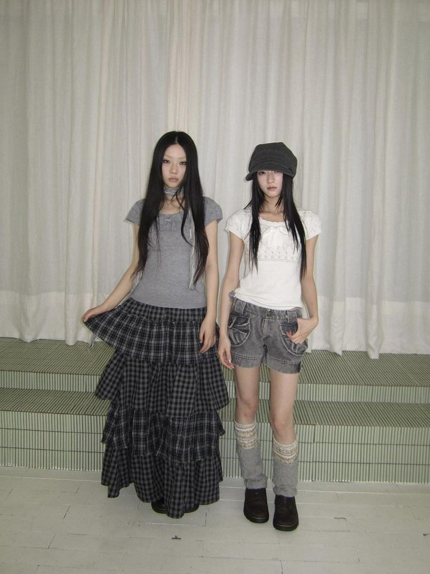ang project Vintage Layered Plaid Patchwork Tiered Women&