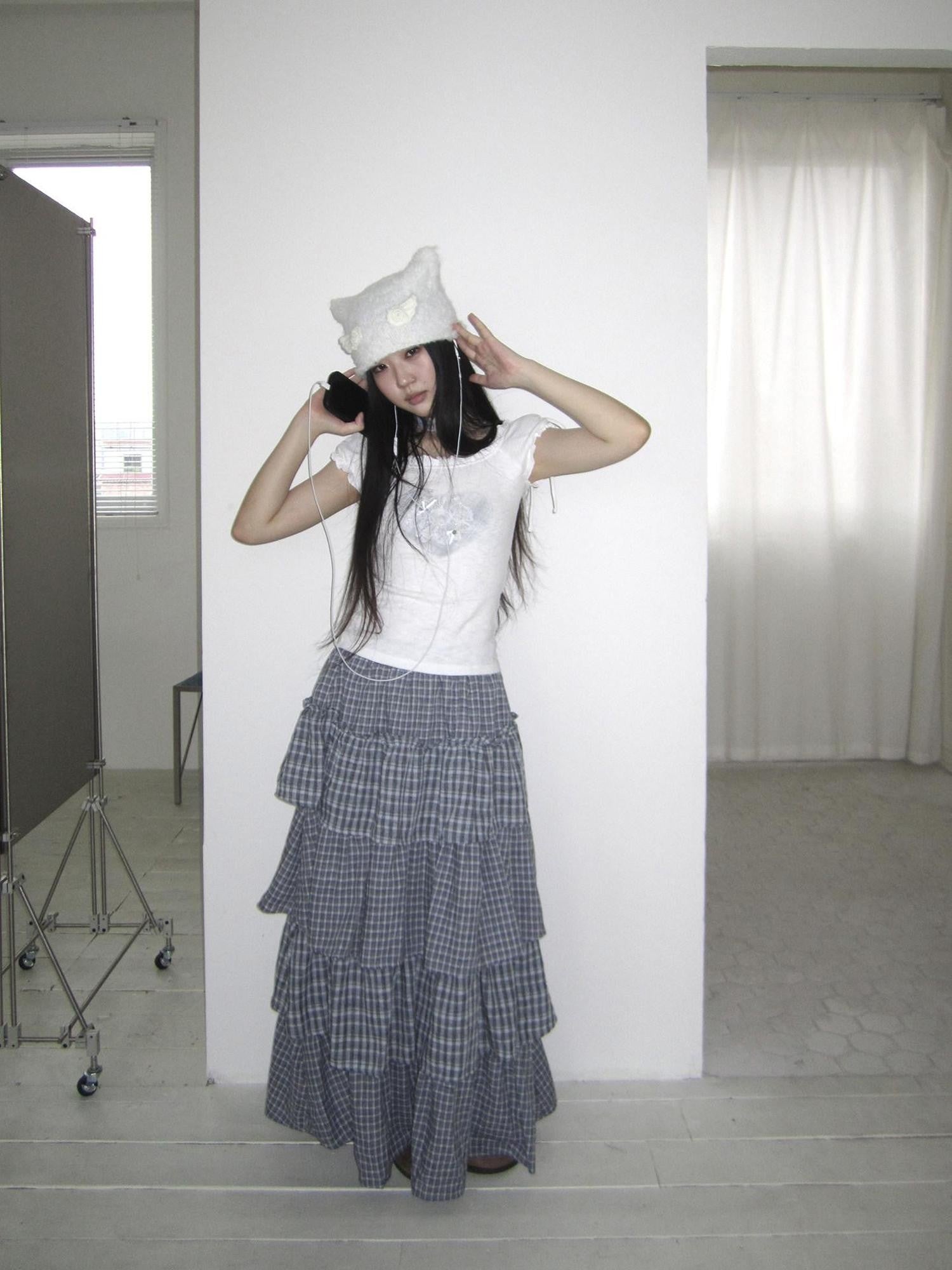 ang project Vintage Layered Plaid Patchwork Tiered Women&