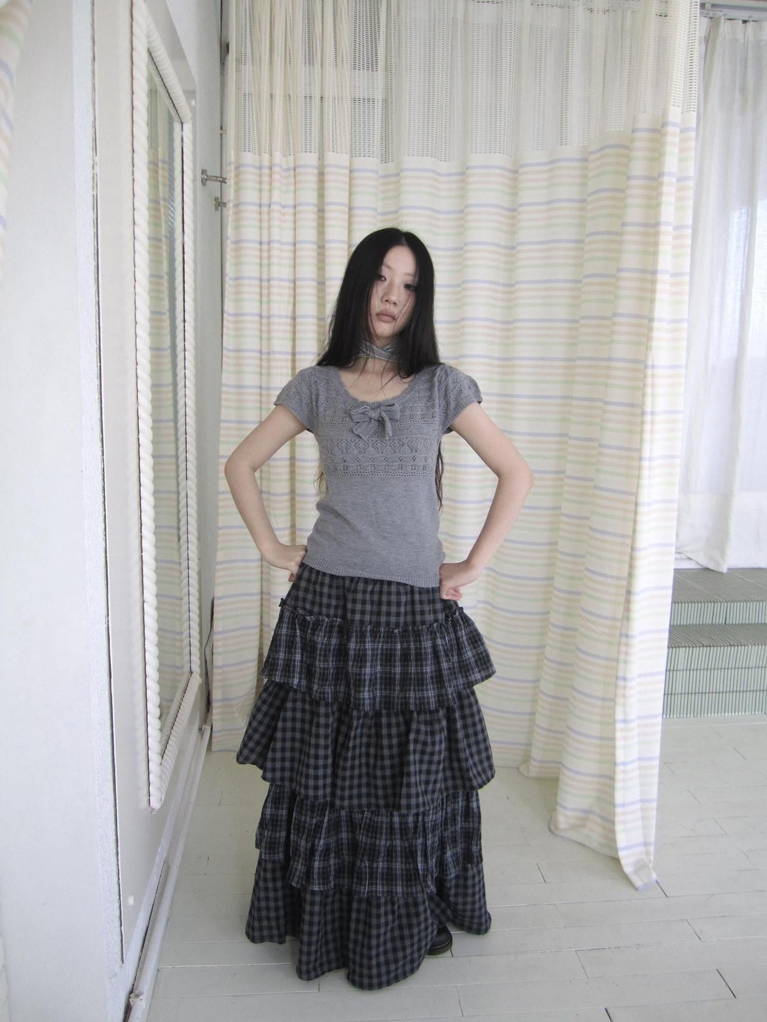 ang project Vintage Layered Plaid Patchwork Tiered Women&