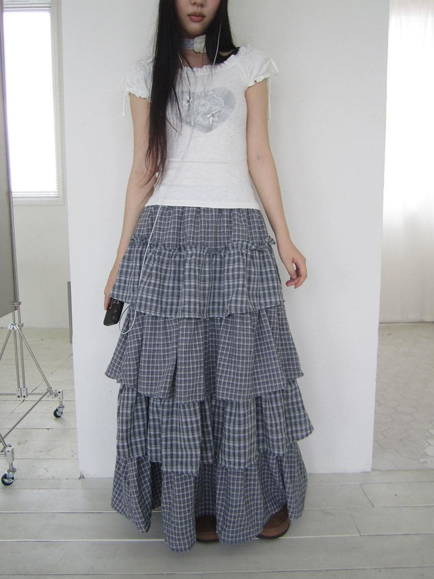 ang project Vintage Layered Plaid Patchwork Tiered Women&