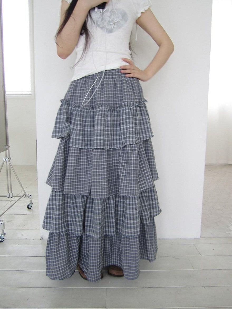 ang project Vintage Layered Plaid Patchwork Tiered Women&
