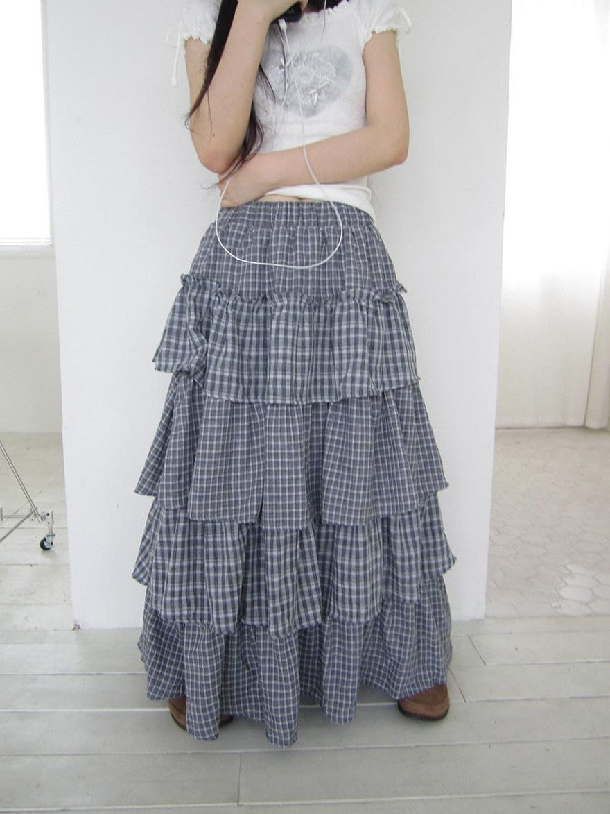 ang project Vintage Layered Plaid Patchwork Tiered Women&