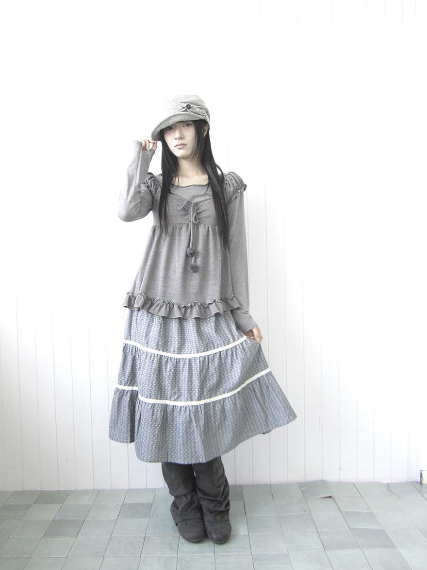 ang project Vintage Layered Ruffle Bubble Sleeve Women&