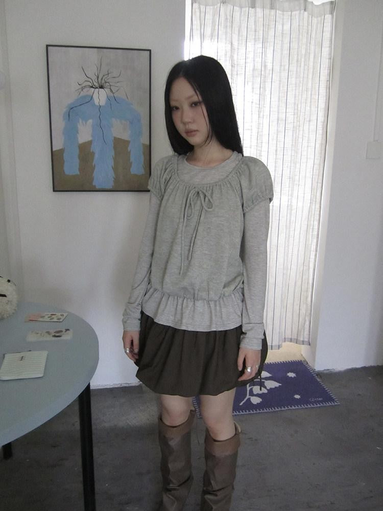 ang project Vintage Layered Tie Waist Solid Two Piece Women&