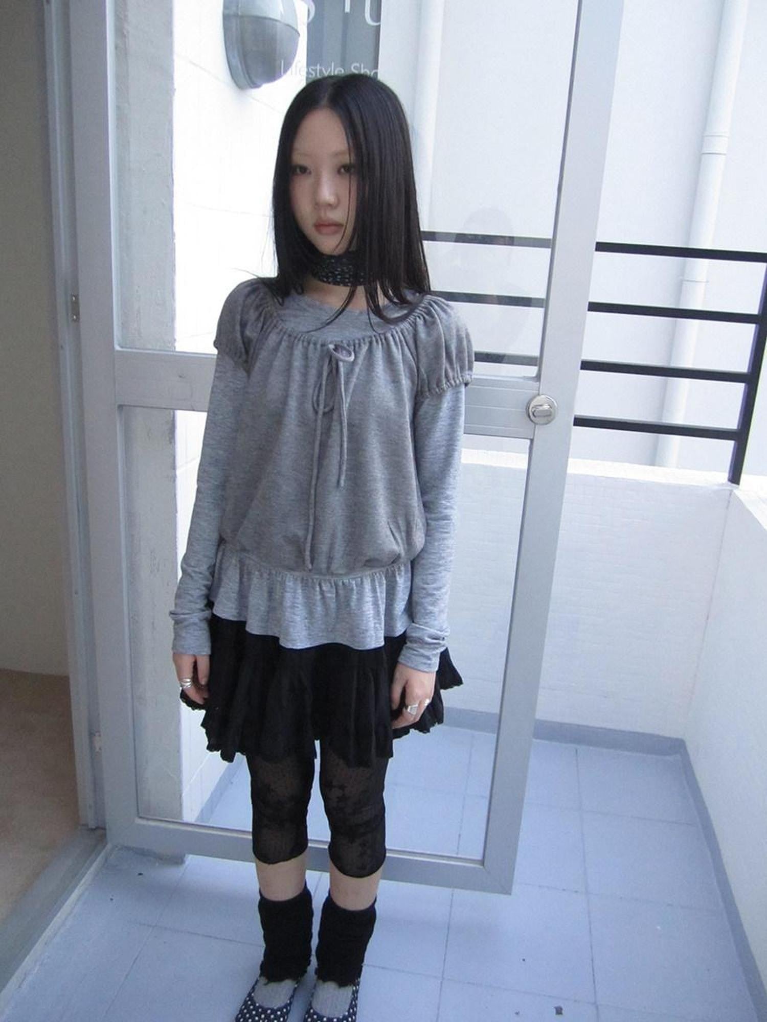 ang project Vintage Layered Tie Waist Solid Two Piece Women&