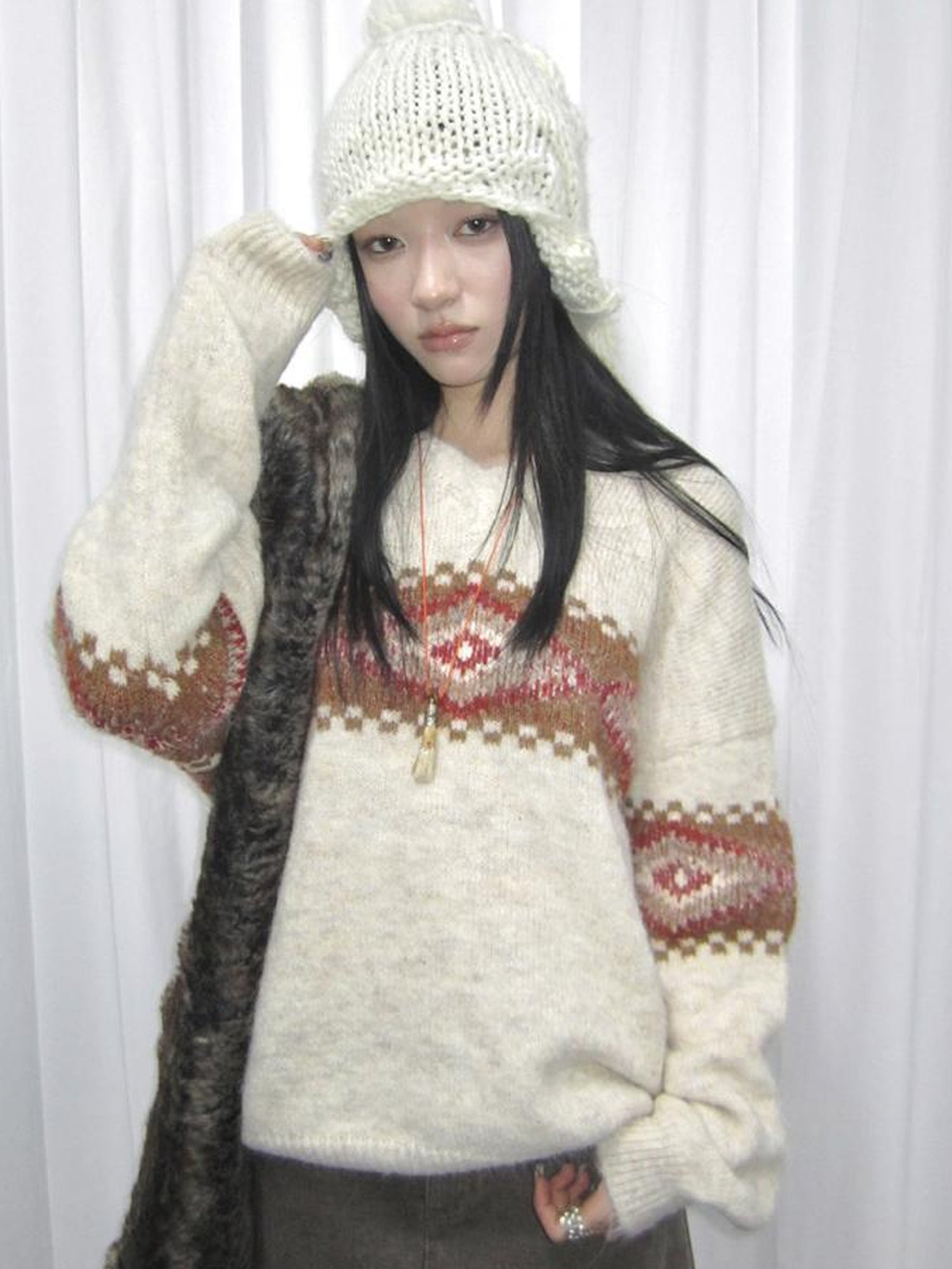Updateang project Vintage Lazy Style V-Neck Cable Knit Sweater