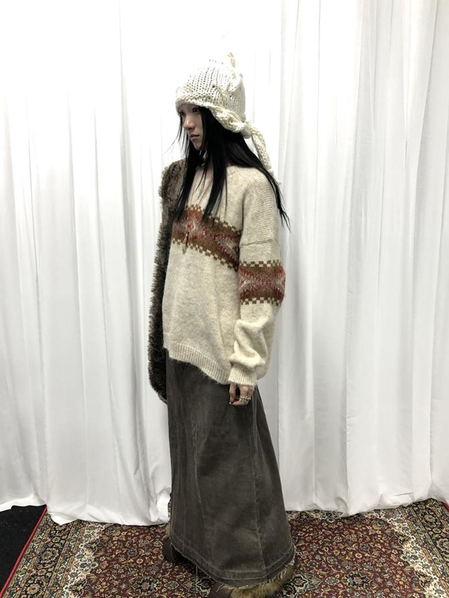 Vintage Lazy Style V-Neck Cable Knit Sweater