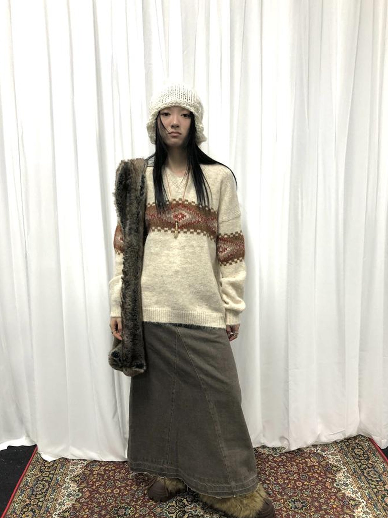 Vintage Lazy Style V-Neck Cable Knit Sweater