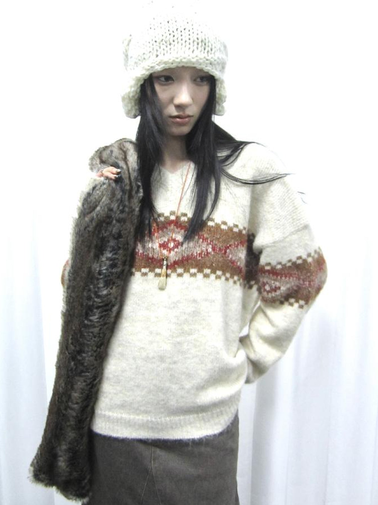 ang project Vintage Lazy Style V-Neck Cable Knit Sweater