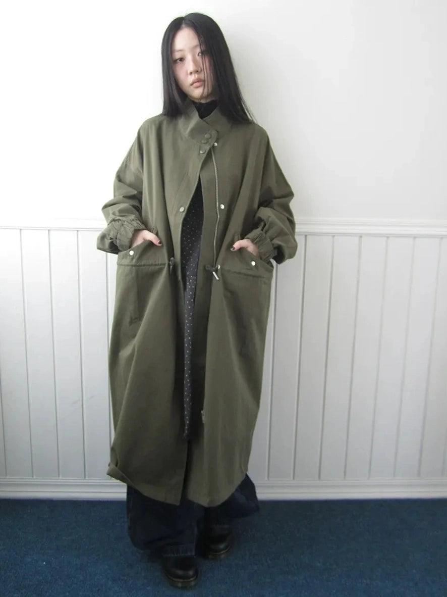 ang project Vintage Loose Fit Drawstring Waist Trench Coat Coat