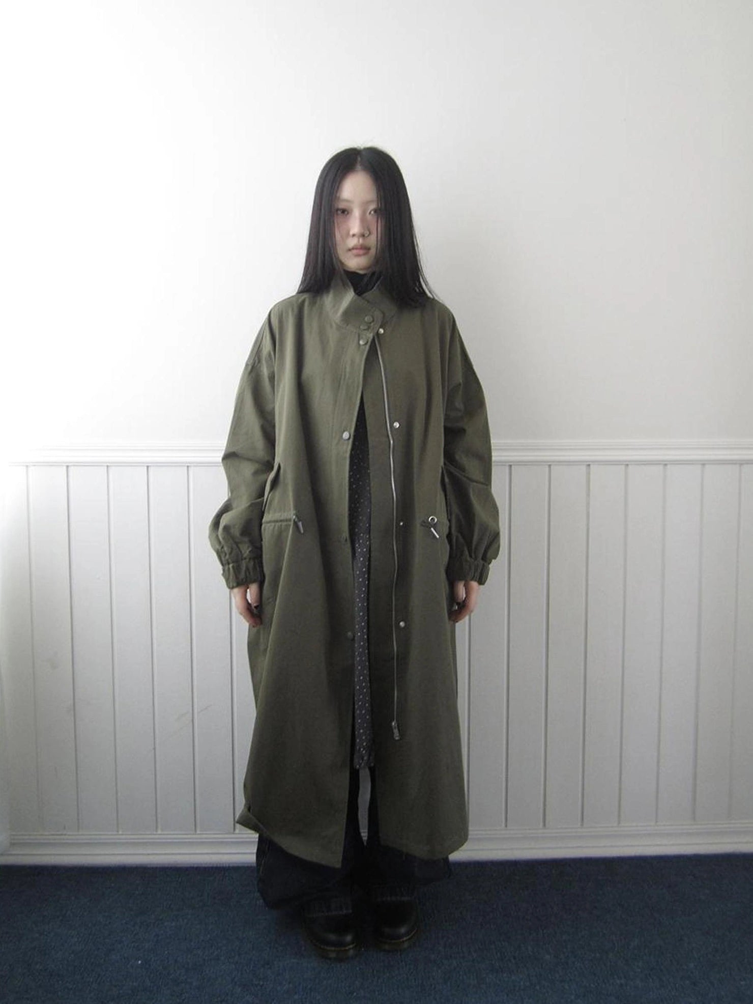 ang project Vintage Loose Fit Drawstring Waist Trench Coat Coat