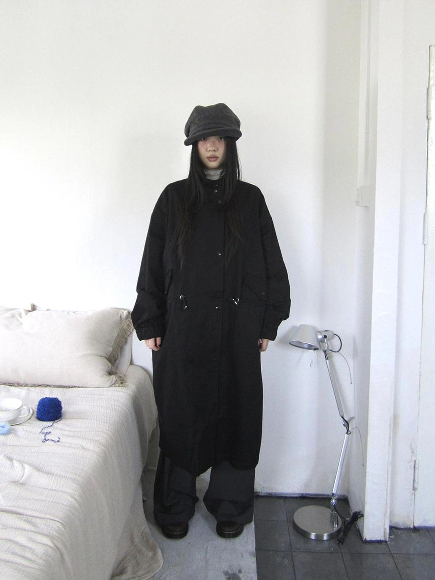 ang project Vintage Loose Fit Drawstring Waist Trench Coat Coat