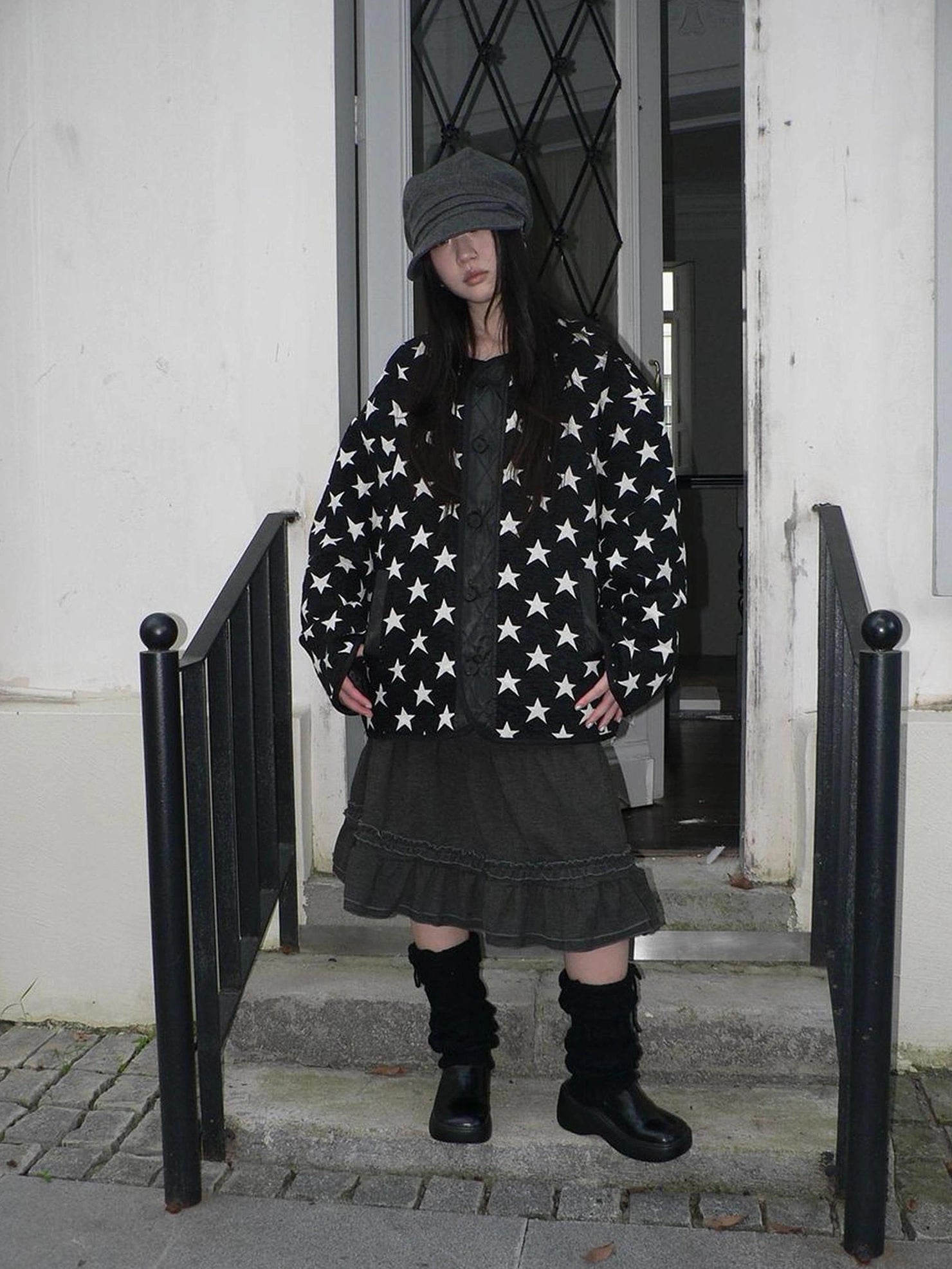 ang project Vintage Loose Fit Star Print Cotton Jacket Padded Jacket