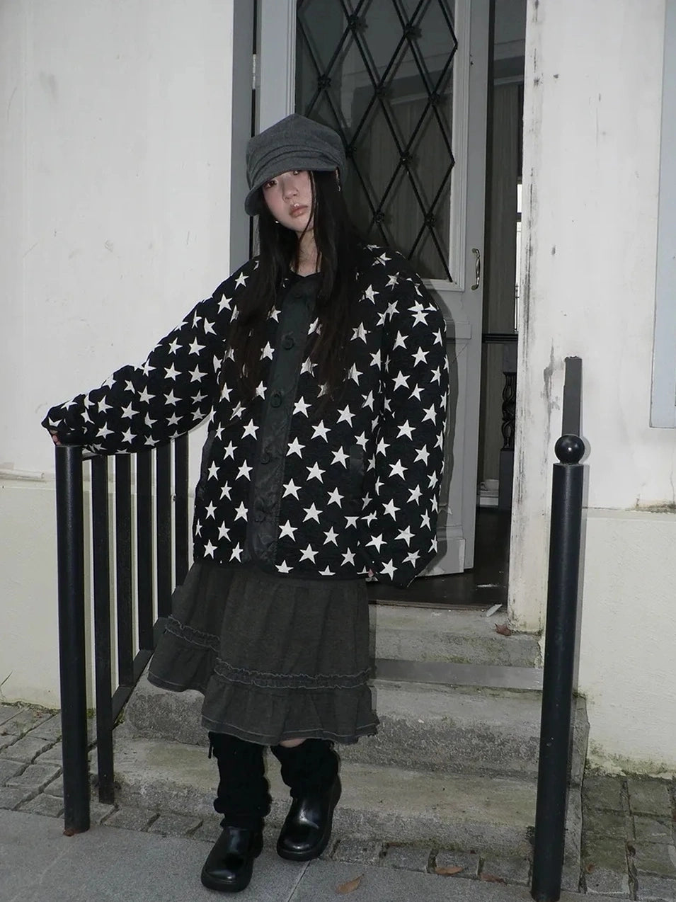 ang project Vintage Loose Fit Star Print Cotton Jacket Padded Jacket