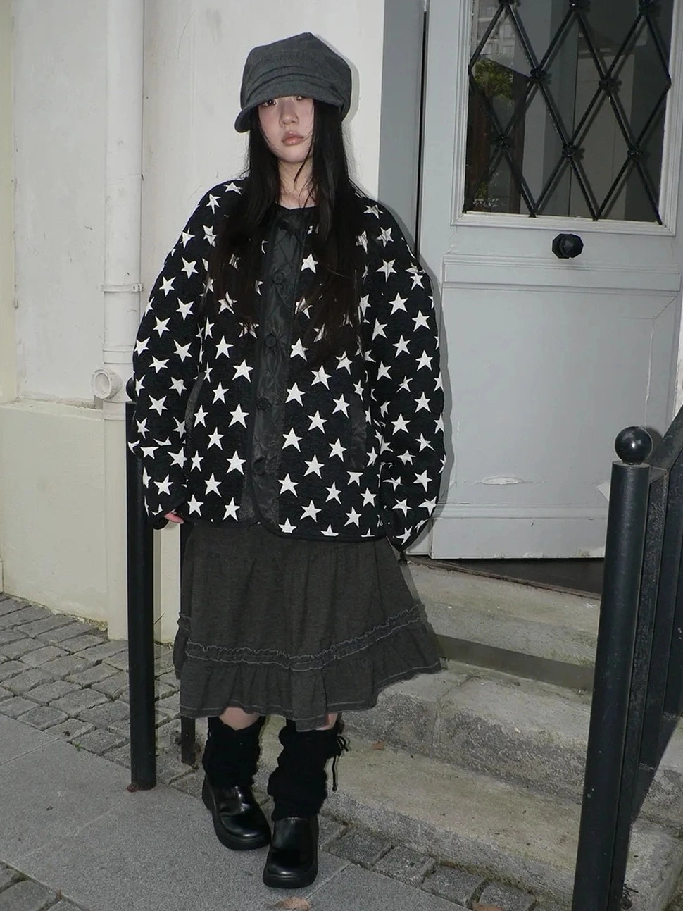 ang project Vintage Loose Fit Star Print Cotton Jacket Padded Jacket