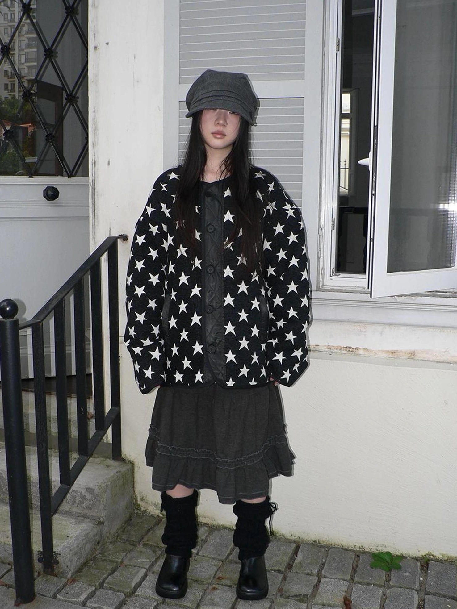 ang project Vintage Loose Fit Star Print Cotton Jacket Padded Jacket