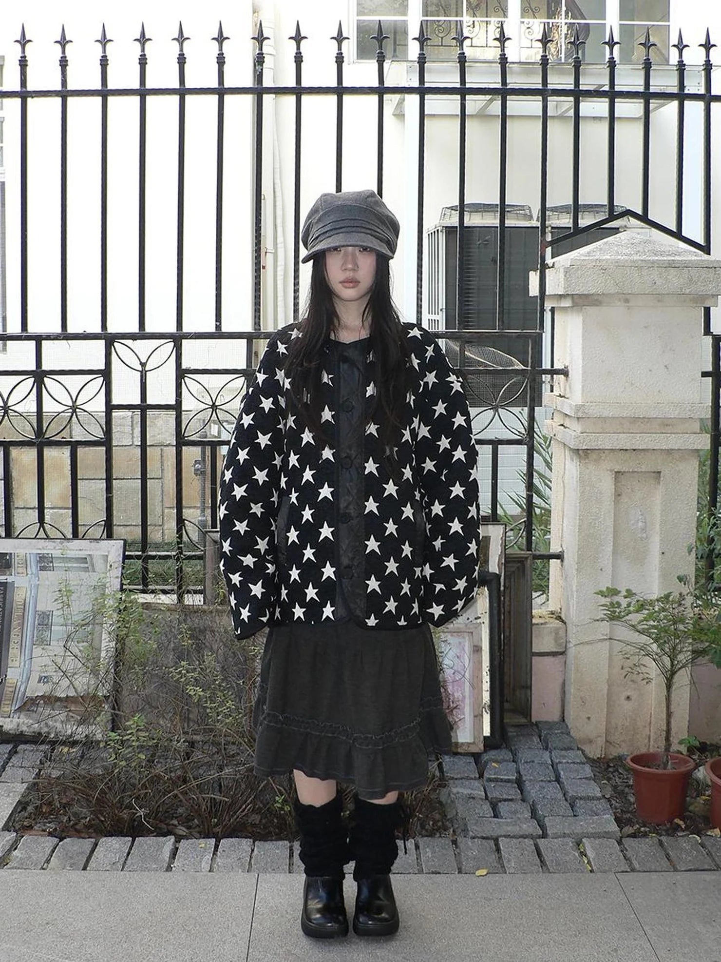 ang project Vintage Loose Fit Star Print Cotton Jacket Padded Jacket