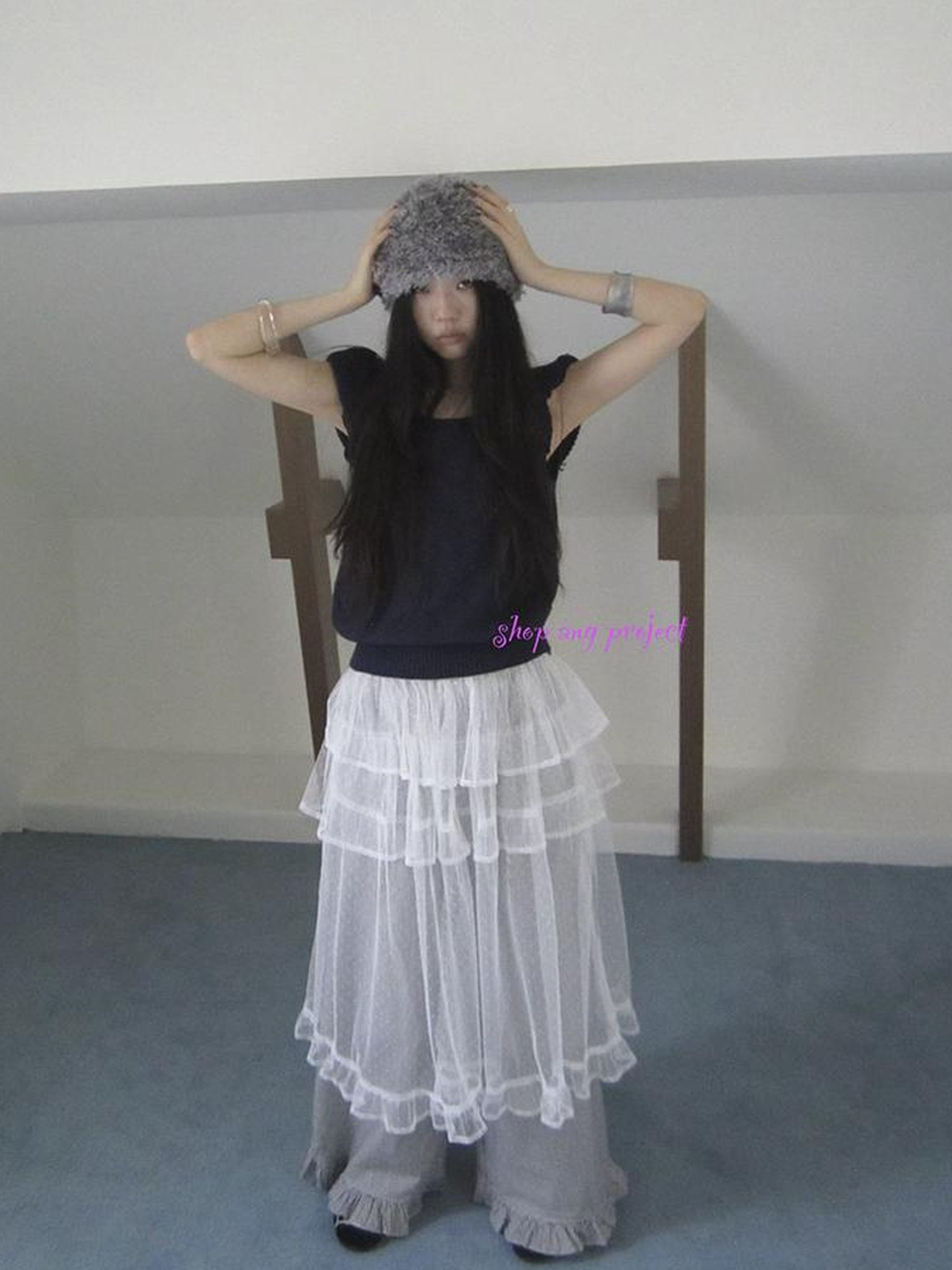 ang project Vintage Loose Knit Short Sleeve With Flutter Sleeves