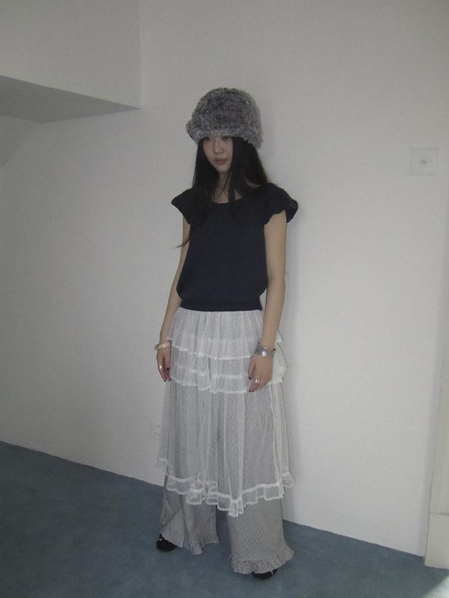 ang project Vintage Loose Knit Short Sleeve With Flutter Sleeves