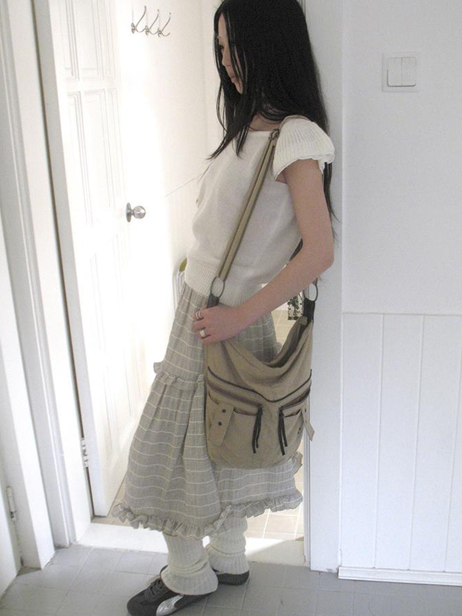 ang project Vintage Loose Knit Short Sleeve With Flutter Sleeves