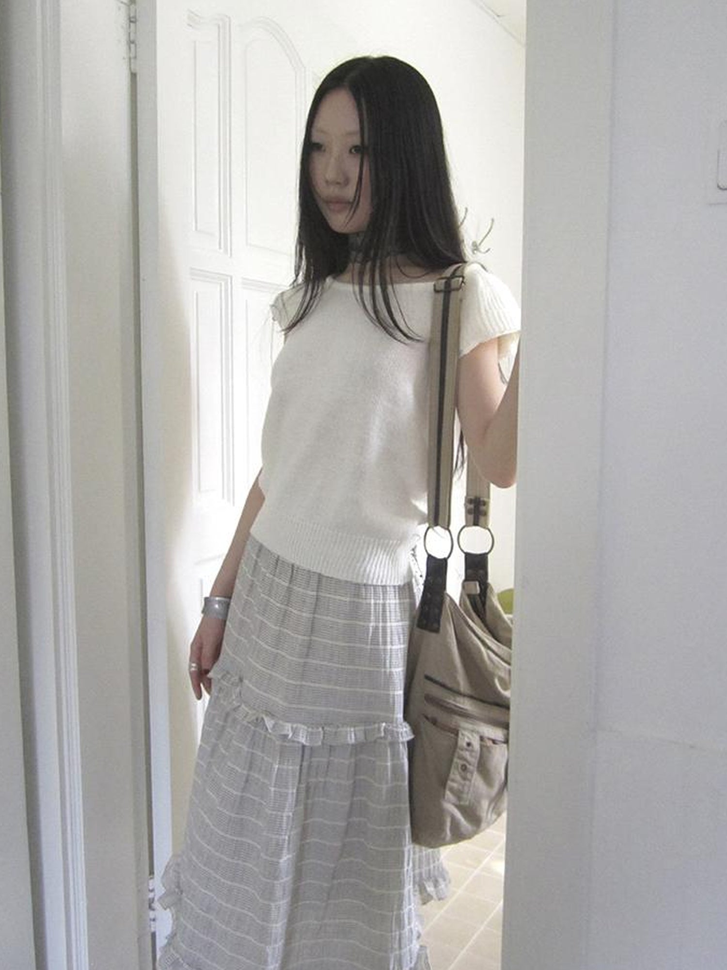 ang project Vintage Loose Knit Short Sleeve With Flutter Sleeves