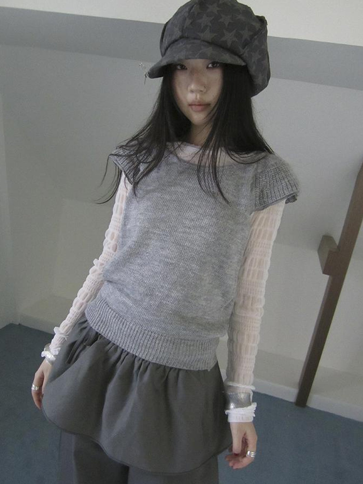 ang project Vintage Loose Knit Short Sleeve With Flutter Sleeves