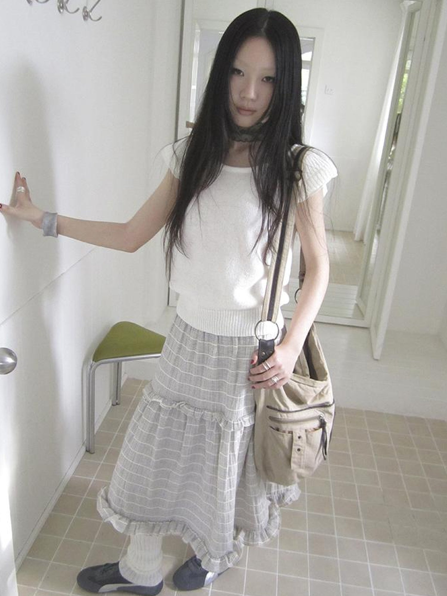 ang project Vintage Loose Knit Short Sleeve With Flutter Sleeves