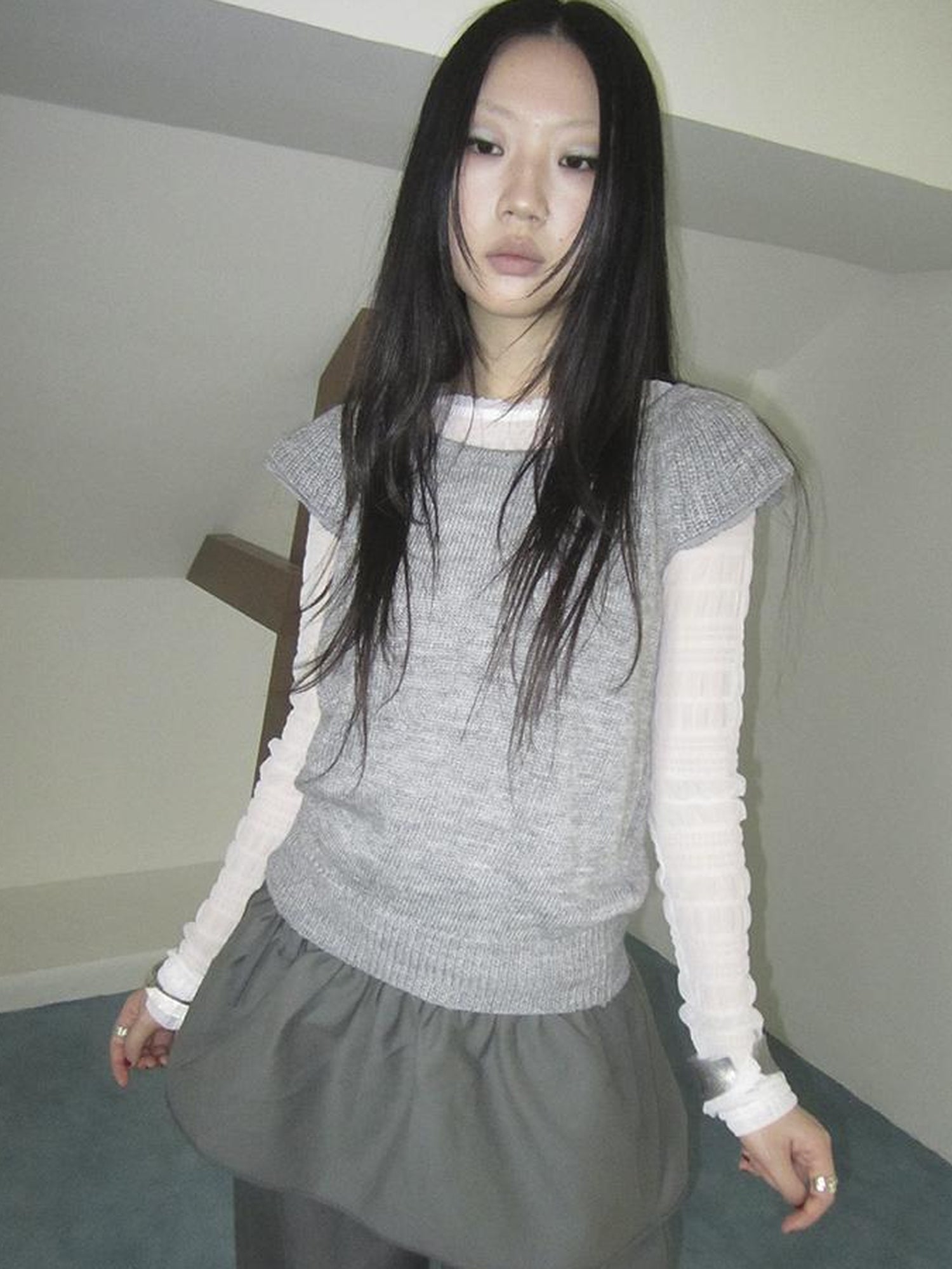 ang project Vintage Loose Knit Short Sleeve With Flutter Sleeves