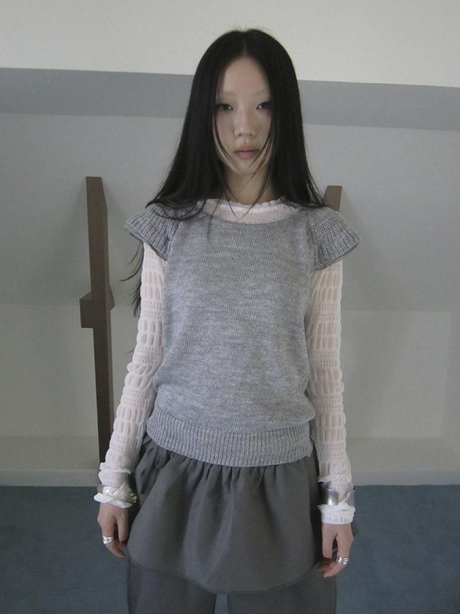 ang project Vintage Loose Knit Short Sleeve With Flutter Sleeves