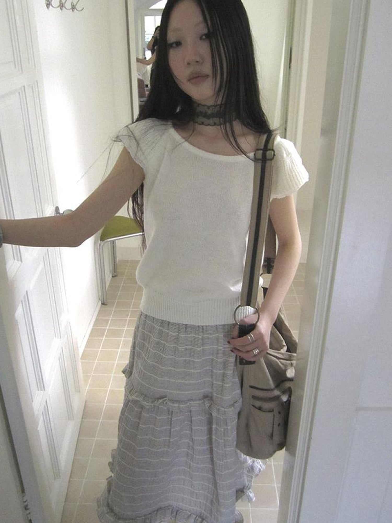 ang project Vintage Loose Knit Short Sleeve With Flutter Sleeves