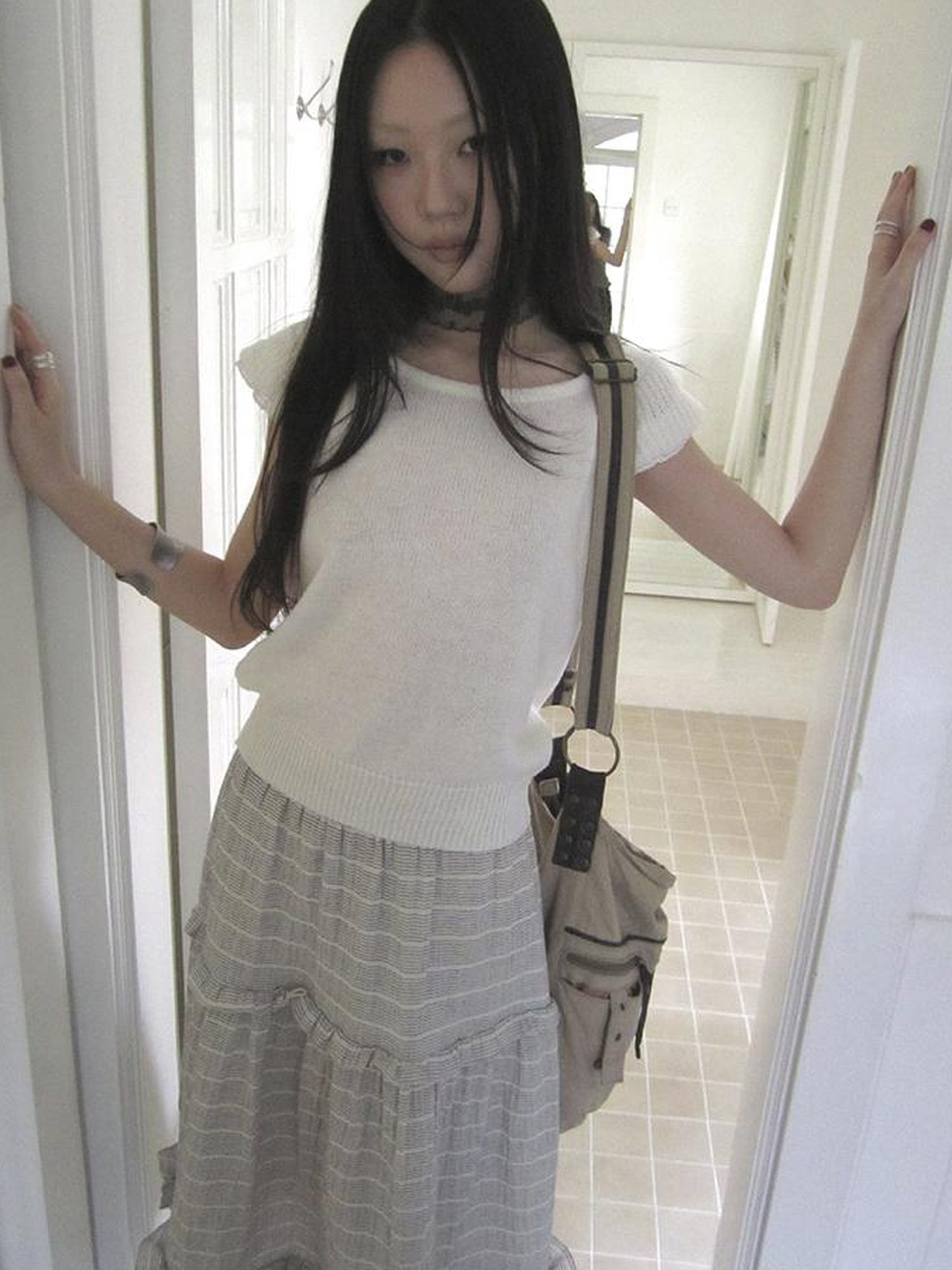 ang project Vintage Loose Knit Short Sleeve With Flutter Sleeves