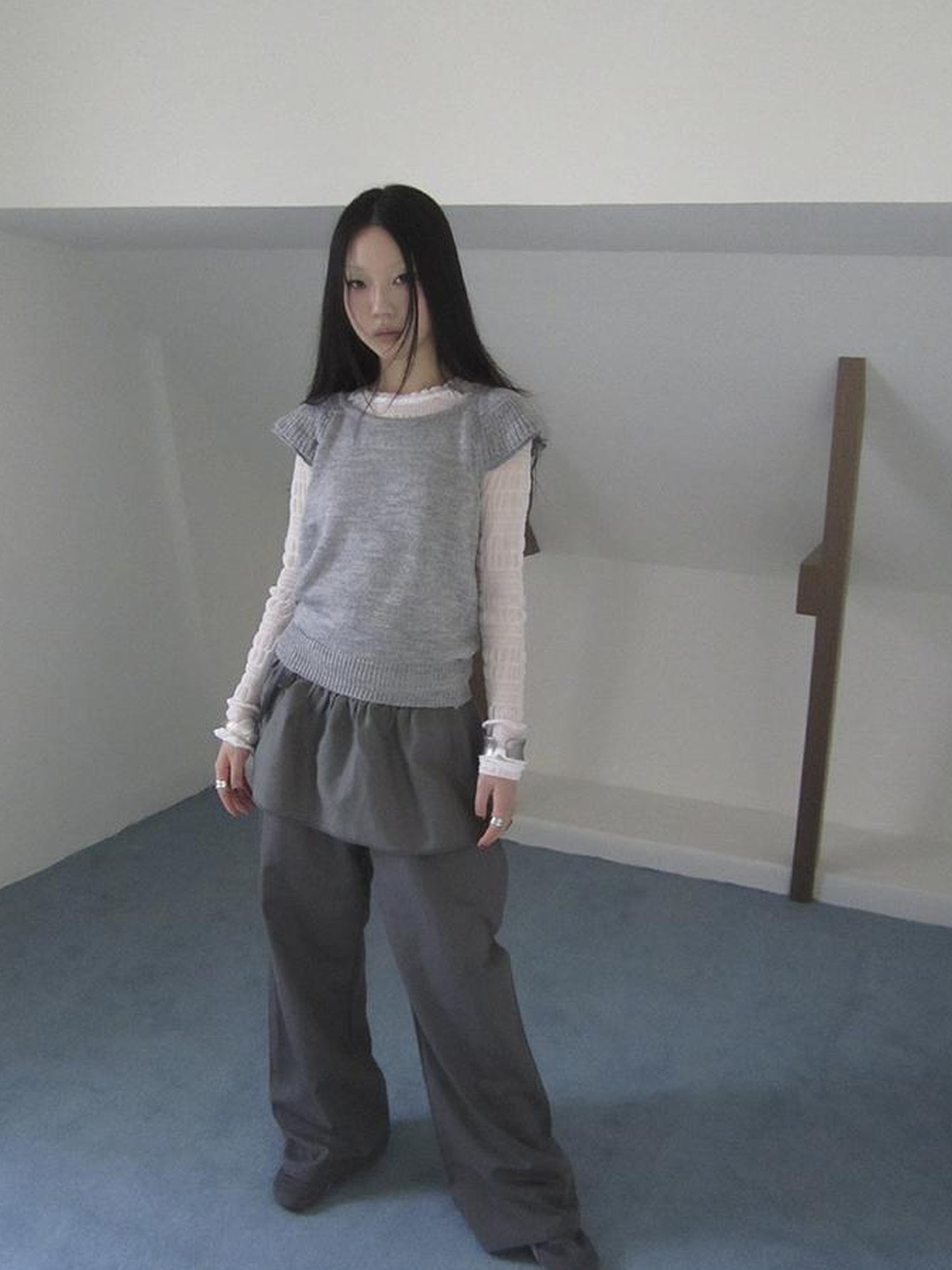 ang project Vintage Loose Knit Short Sleeve With Flutter Sleeves