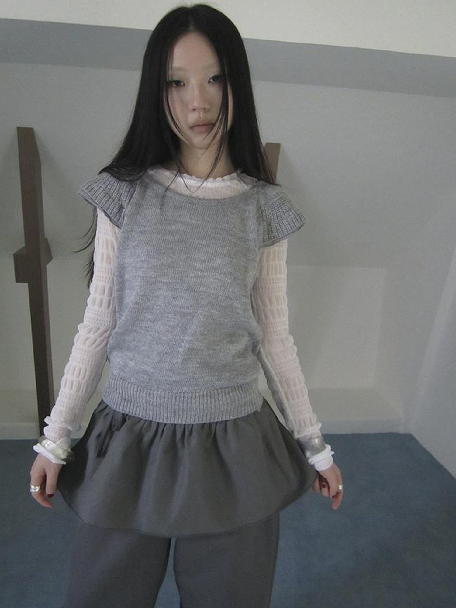 ang project Vintage Loose Knit Short Sleeve With Flutter Sleeves