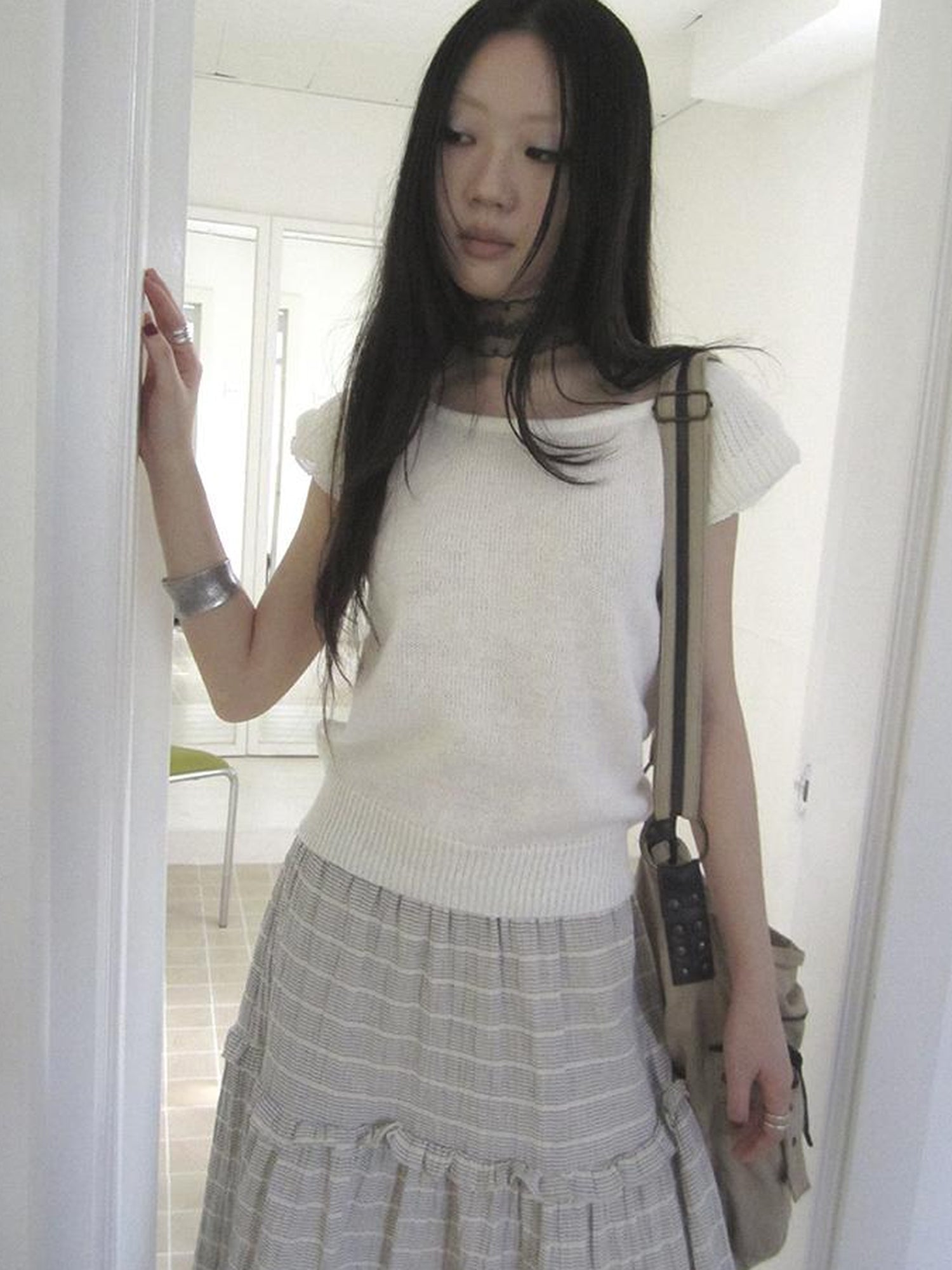 ang project Vintage Loose Knit Short Sleeve With Flutter Sleeves