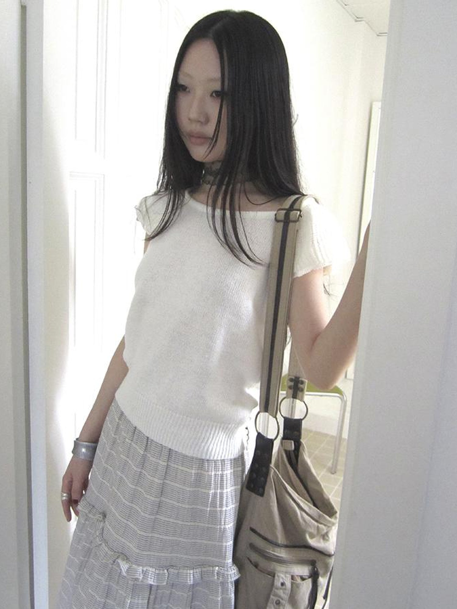 ang project Vintage Loose Knit Short Sleeve With Flutter Sleeves