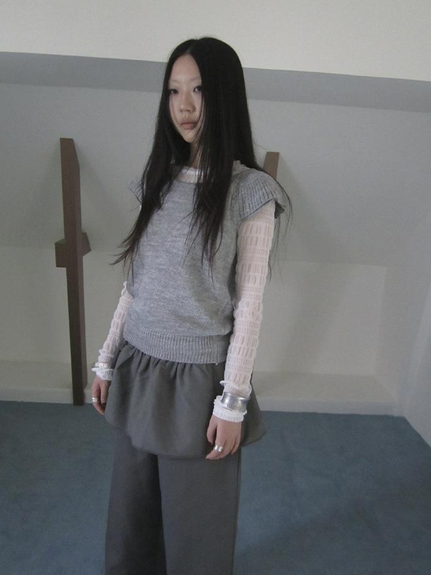 ang project Vintage Loose Knit Short Sleeve With Flutter Sleeves