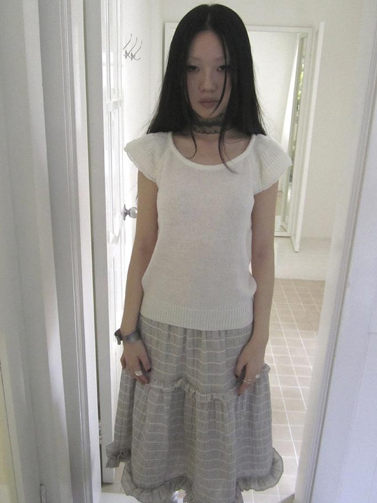 ang project Vintage Loose Knit Short Sleeve With Flutter Sleeves