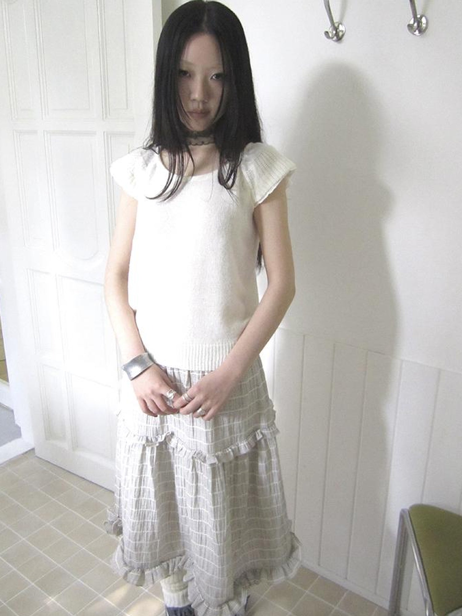 ang project Vintage Loose Knit Short Sleeve With Flutter Sleeves