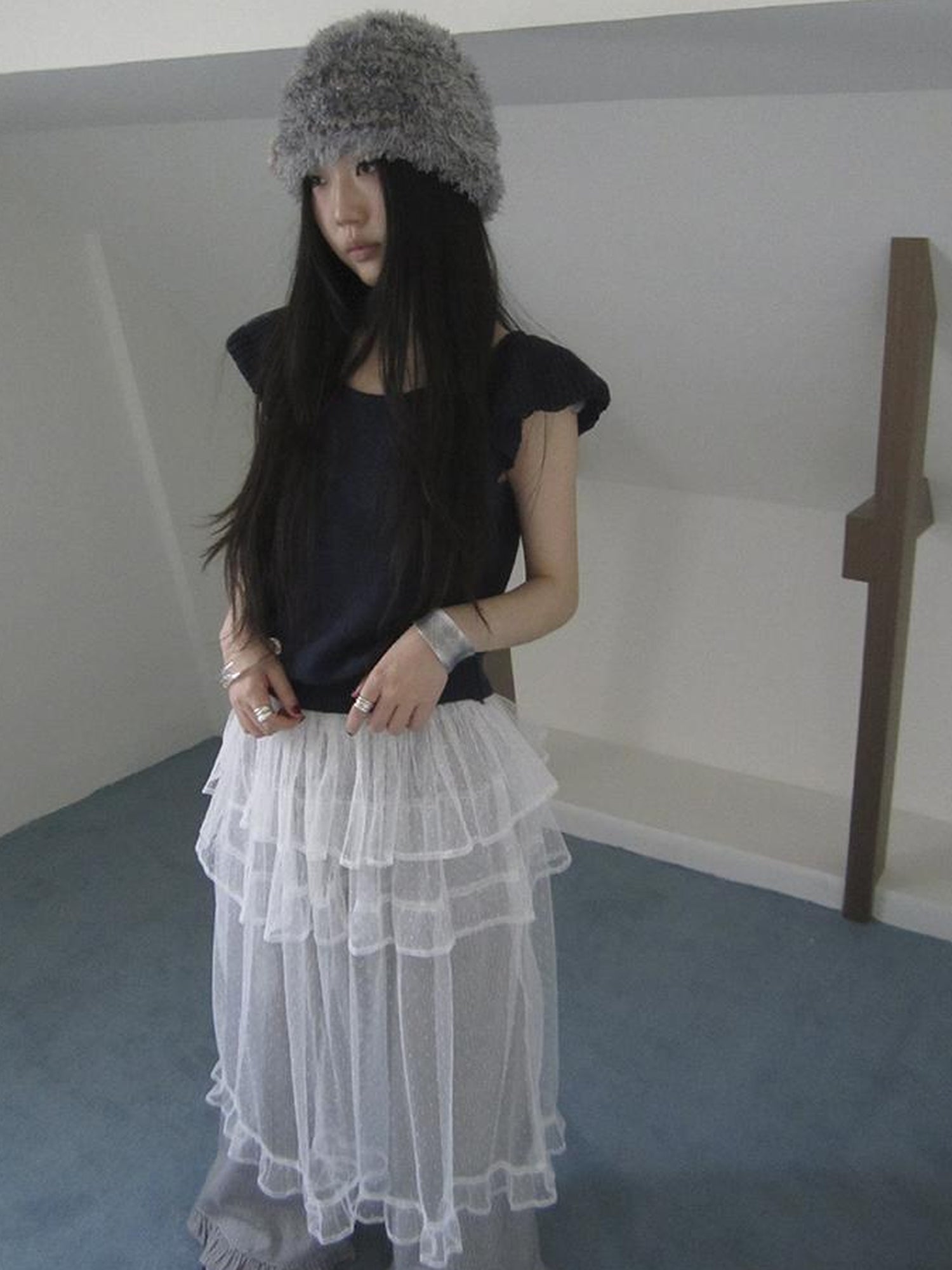 ang project Vintage Loose Knit Short Sleeve With Flutter Sleeves