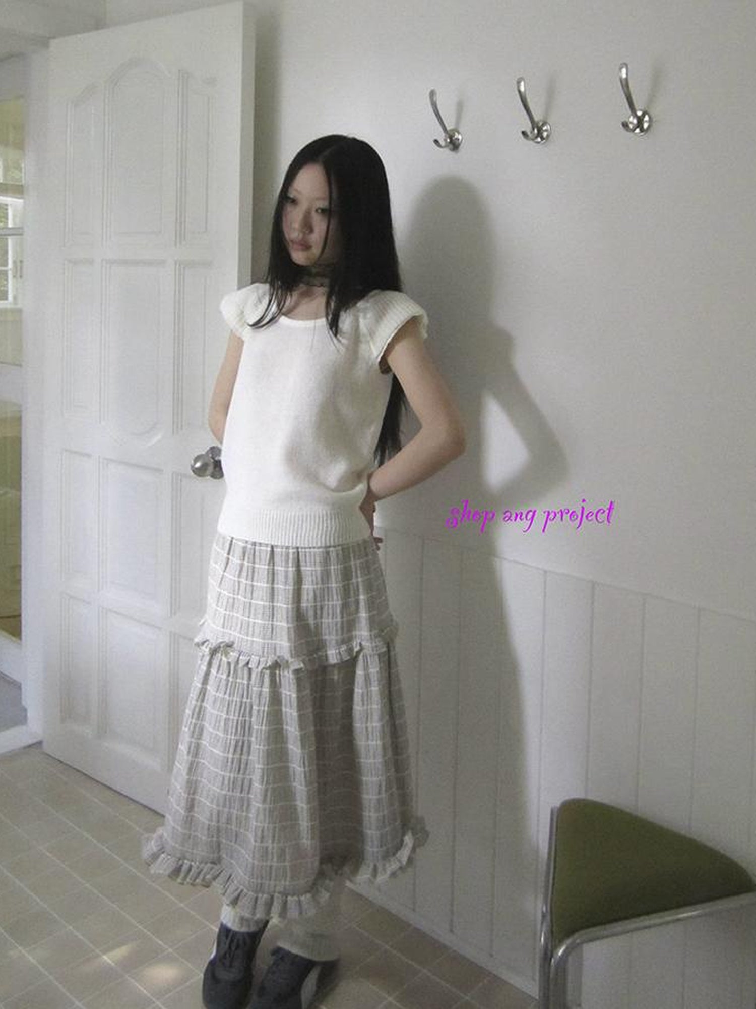 ang project Vintage Loose Knit Short Sleeve With Flutter Sleeves