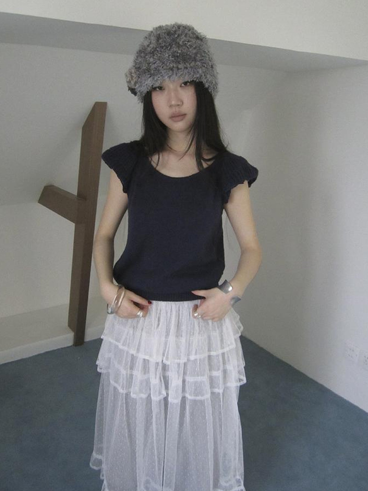 ang project Vintage Loose Knit Short Sleeve With Flutter Sleeves