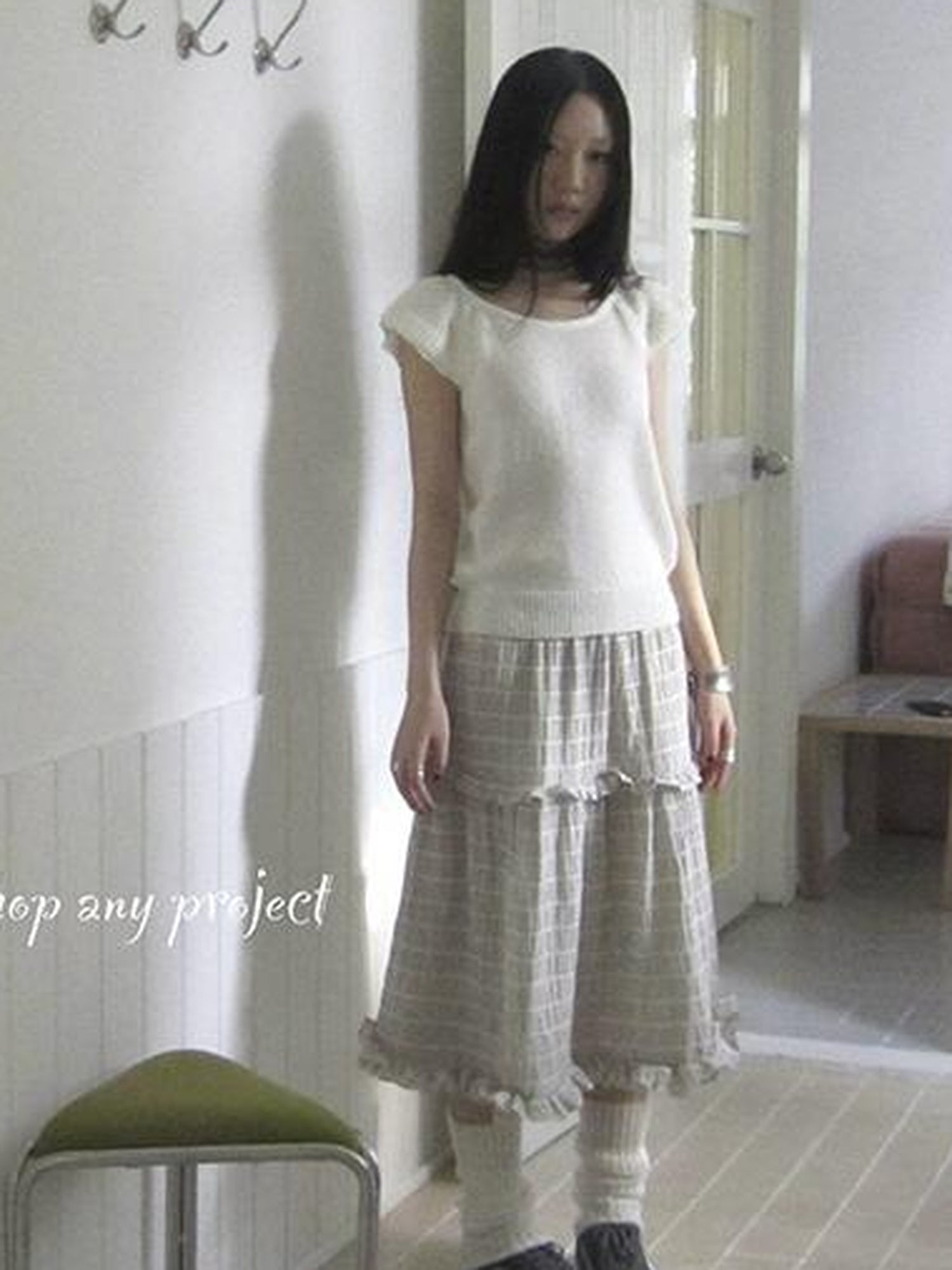 ang project Vintage Loose Knit Short Sleeve With Flutter Sleeves