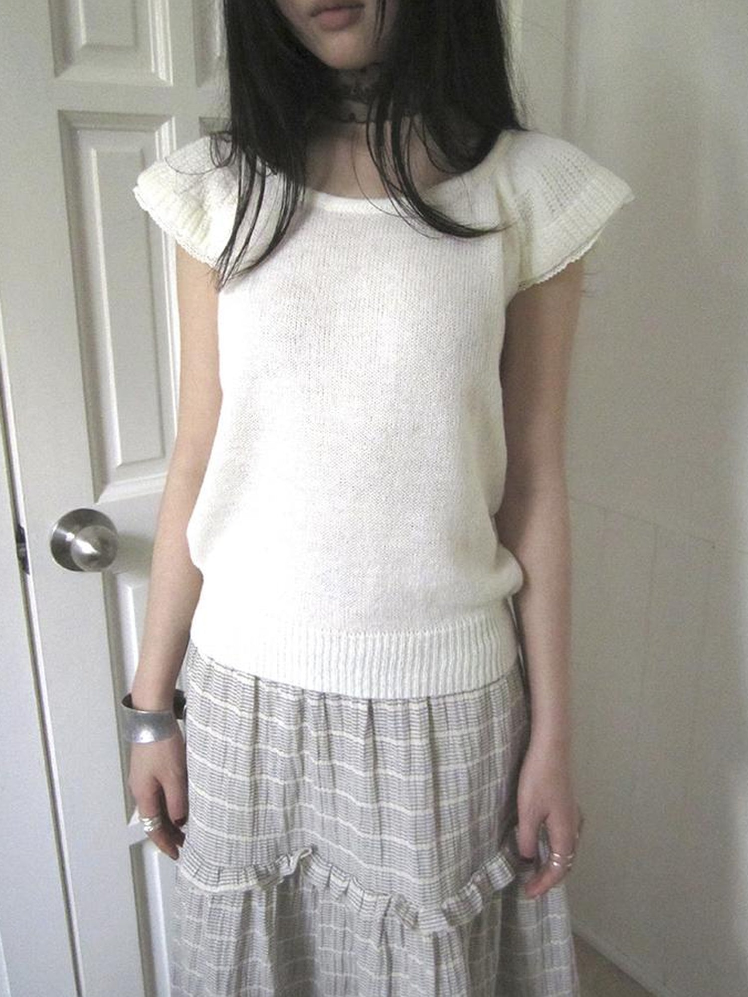 ang project Vintage Loose Knit Short Sleeve With Flutter Sleeves